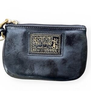 Coach Poppy Black Patent Leather Wristlet Pouch